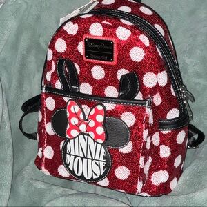 BNWT Loungefly Red and White Sequin Minnie Mouse Mini Backpack RARE!